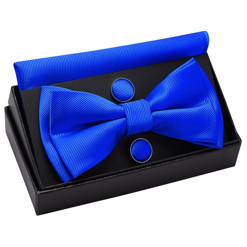 GUSLESON Royal Blue Formal Bow Tie for Wedding Pre-tied Bowtie and Pocket Square Cufflink Sets (0577-07) - Image 2
